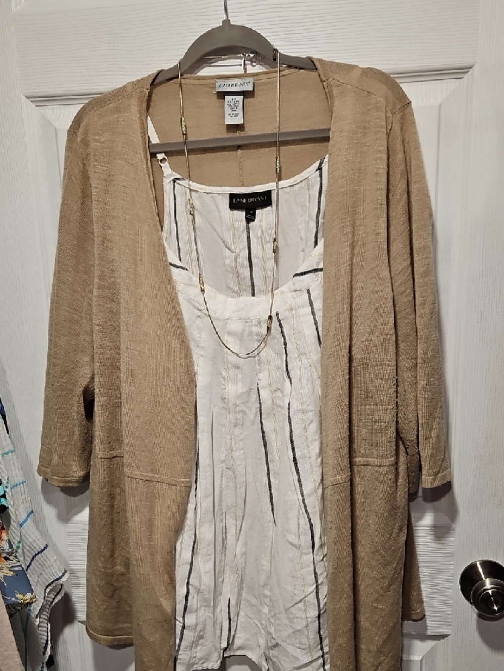 Lane Bryant White Striped Linen-Blend Camisole